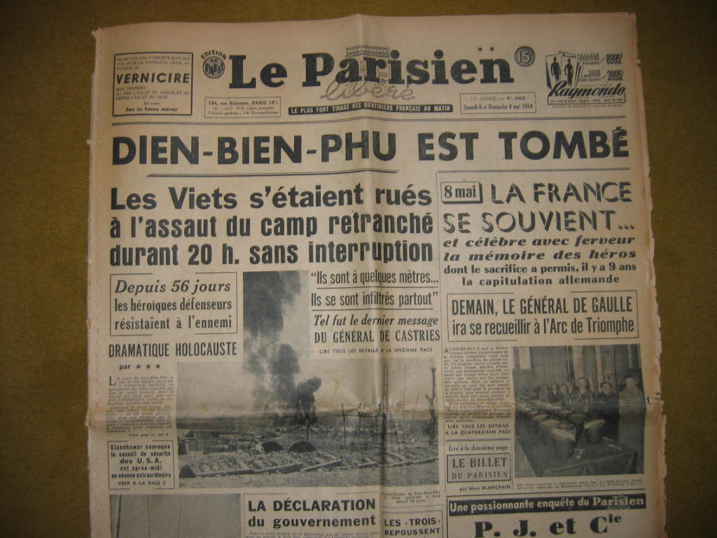 Nhật báo Pháp Le Parisien ngày 8/5/1954 đưa tin Điện Biên Phủ thất thủ