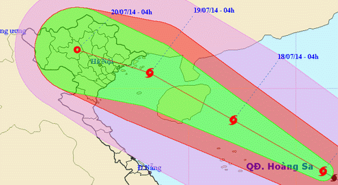 Hình ảnh cho thấy, bão số 2 có thể đổ bộ vào đất liền các tỉnh Bắc Bộ trong khoảng thời gian đêm ngày 19/7