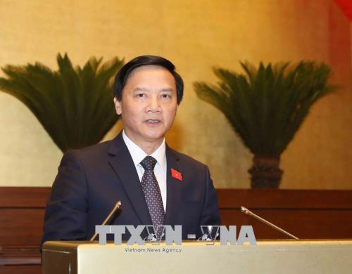 Chủ nhiệm Ủy ban Pháp luật của Quốc hội Nguyễn Khắc Định trình bày Báo cáo giải trình, tiếp thu, chỉnh lý dự án Luật Tố cáo (sửa đổi). 