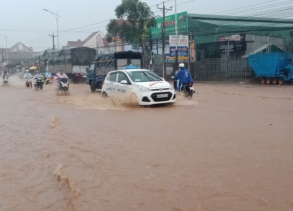 Quốc lộ 20 ngập chìm trong nước