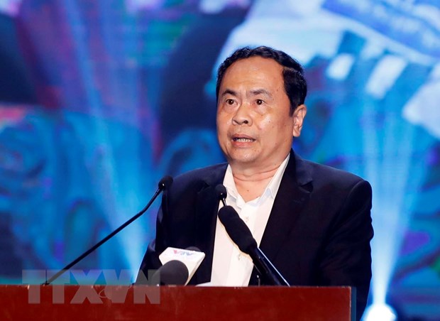 Ông Trần Thanh Mẫn, Bí thư Trung ương Đảng, Chủ tịch Ủy ban Trung ương Mặt trận Tổ quốc Việt Nam phát biểu tại chương trình
