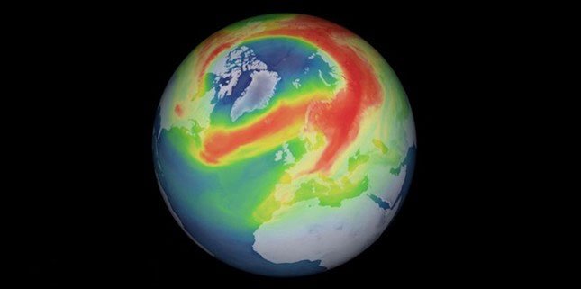 Hình ảnh về lỗ thủng tầng ozone mới xuất hiện ở phía trên Vòng cực Bắc