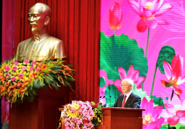 Tổng Bí thư, Chủ tịch nước Nguyễn Phú Trọng đọc diễn văn tại lễ kỷ niệm.