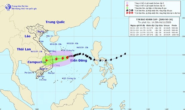 Bão số 10 thành áp thấp nhiệt đới, đi vào Quảng Ngãi đến Khánh Hòa