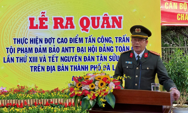 Đại tá Lê Vinh Quy - Ủy viên Ban Thường vụ Tỉnh ủy, Giám đốc Công an tỉnh Lâm Đồng phát biểu chỉ đạo tại lễ phát động 