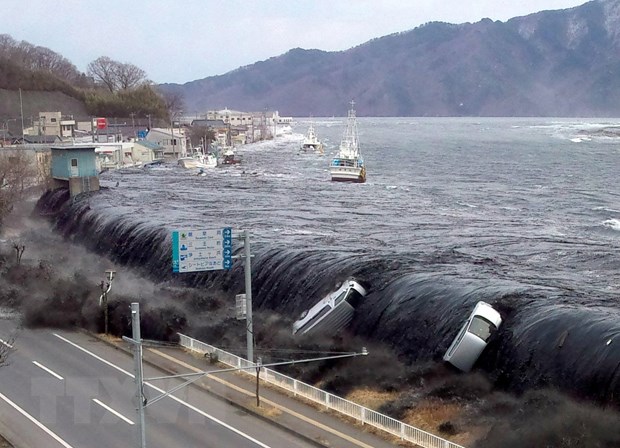 Cơn sóng thần lịch sử xảy ra sau thảm họa động đất tại thành phố Miyako, tỉnh Iwate, Nhật Bản ngày 11/3/2011