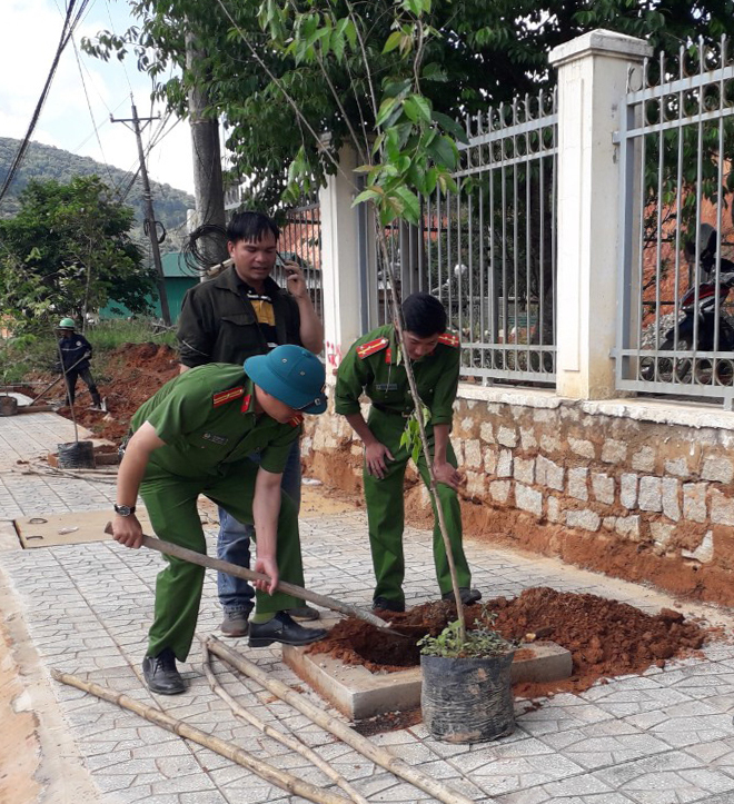 Cán bộ, lực lượng vũ trang và người dân tham gia trồng cây