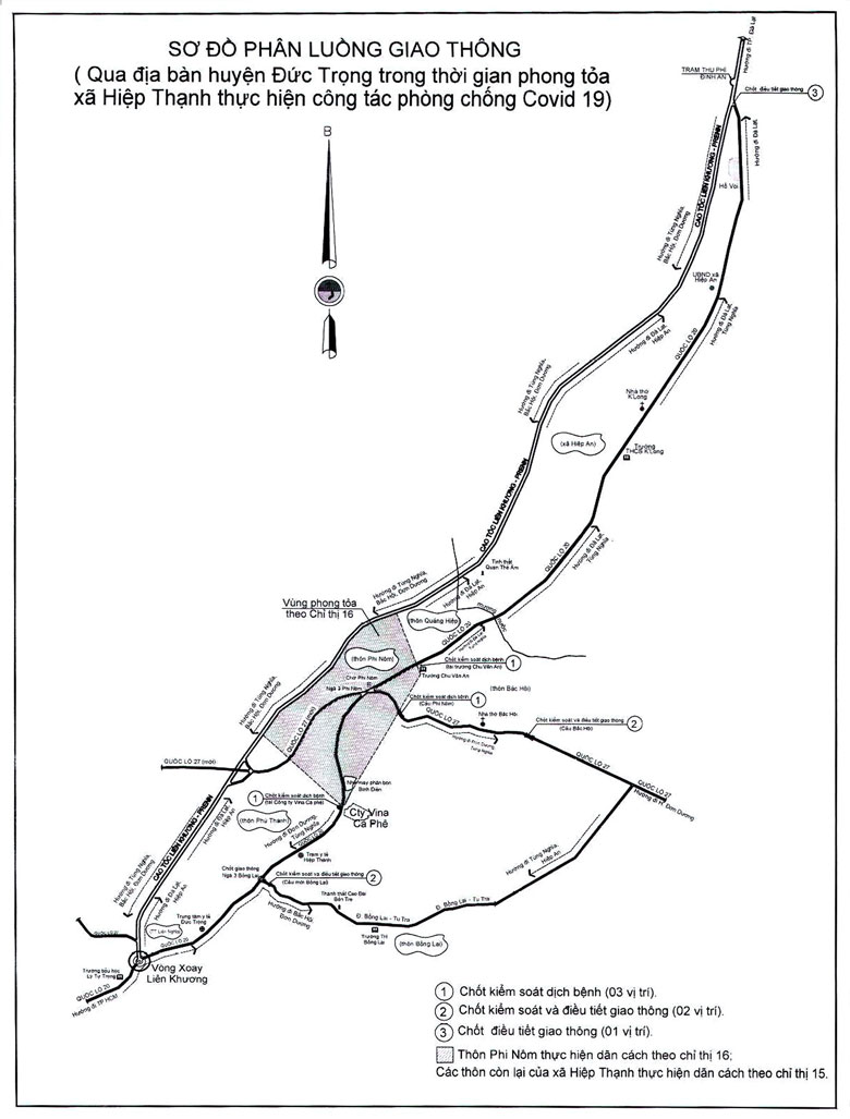 Sơ đồ phân luông giao thông trong thời gian phong tỏa xã Hiệp Thạnh