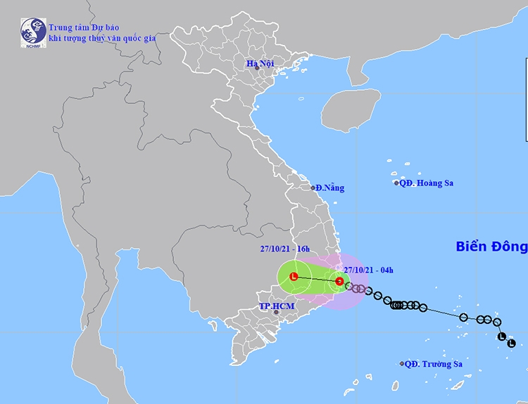 Thời tiết ngày 27/10: Áp thấp nhiệt đới di chuyển theo hướng Tây Tây Bắc, Nam Trung Bộ và Tây Nguyên mưa to