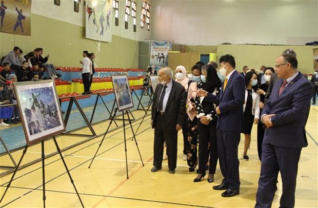 Đại sứ Nguyễn Thành Vinh cùng các khách mời tham quan triển lãm