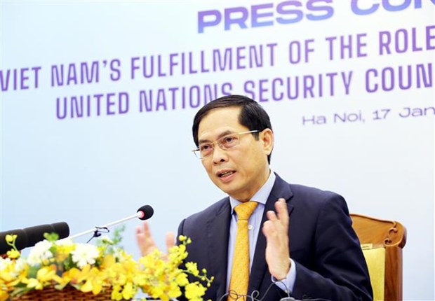 Bộ trưởng Ngoại giao Bùi Thanh Sơn chủ trì họp báo quốc tế về việc Việt Nam hoàn thành nhiệm kỳ Ủy viên không thường trực Hội đồng Bảo an Liên hợp quốc nhiệm kỳ 2020-202