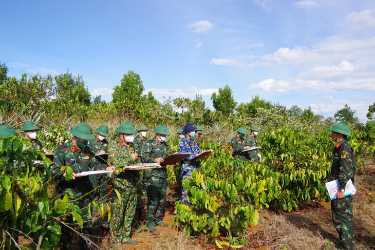 Các học viên hệ đào tạo trung, sư đoàn trong một giờ học ở ngoài thực địa