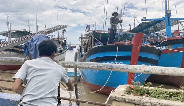 Ngư dân thành phố Tuy Hòa (tỉnh Phú Yên) đưa tàu thuyền vào bờ để tránh bão Noru